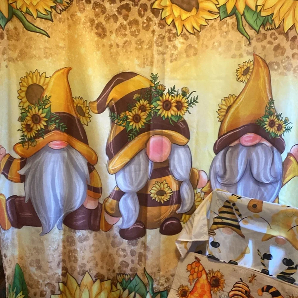 Sunflower fall gnomes bathroom set Shower curtain, window valance bath rug